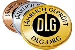DLG_jaehrlich-praemiert Logo der DLG - jährlich prämiert. Triplett aus den Medaillen Gold, Silber und Bronze.